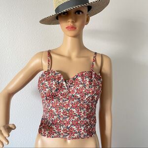 SHEIN Floral Bustier Crop Top Size Medium Red Blue White Tan Orange
